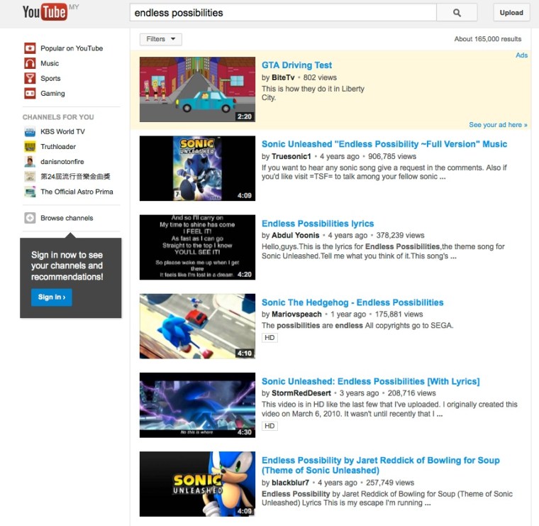 you tube search of 'endless possibilities'