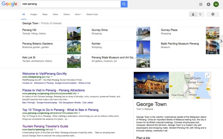 'Visit Penang' search results